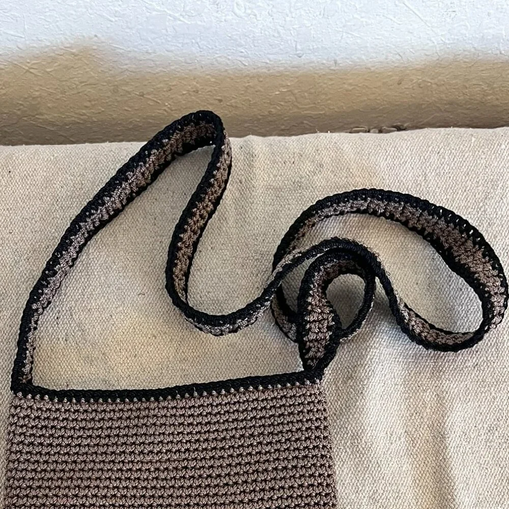 The Sak Brown Black Trim Crochet Fringe Bohemian Festival Shoulder Bag - Picture 5 of 7